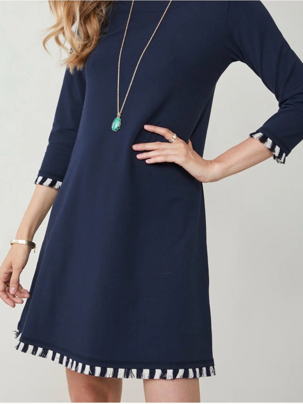 Spartina size M Navy Island Fringe nautical dress with Tasseled Trim slate Blue
